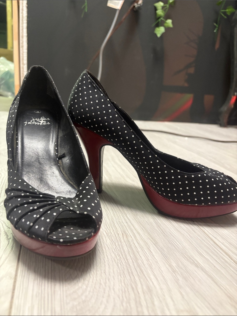 Polka Dot Peep-Toe High Heels in Black and Red